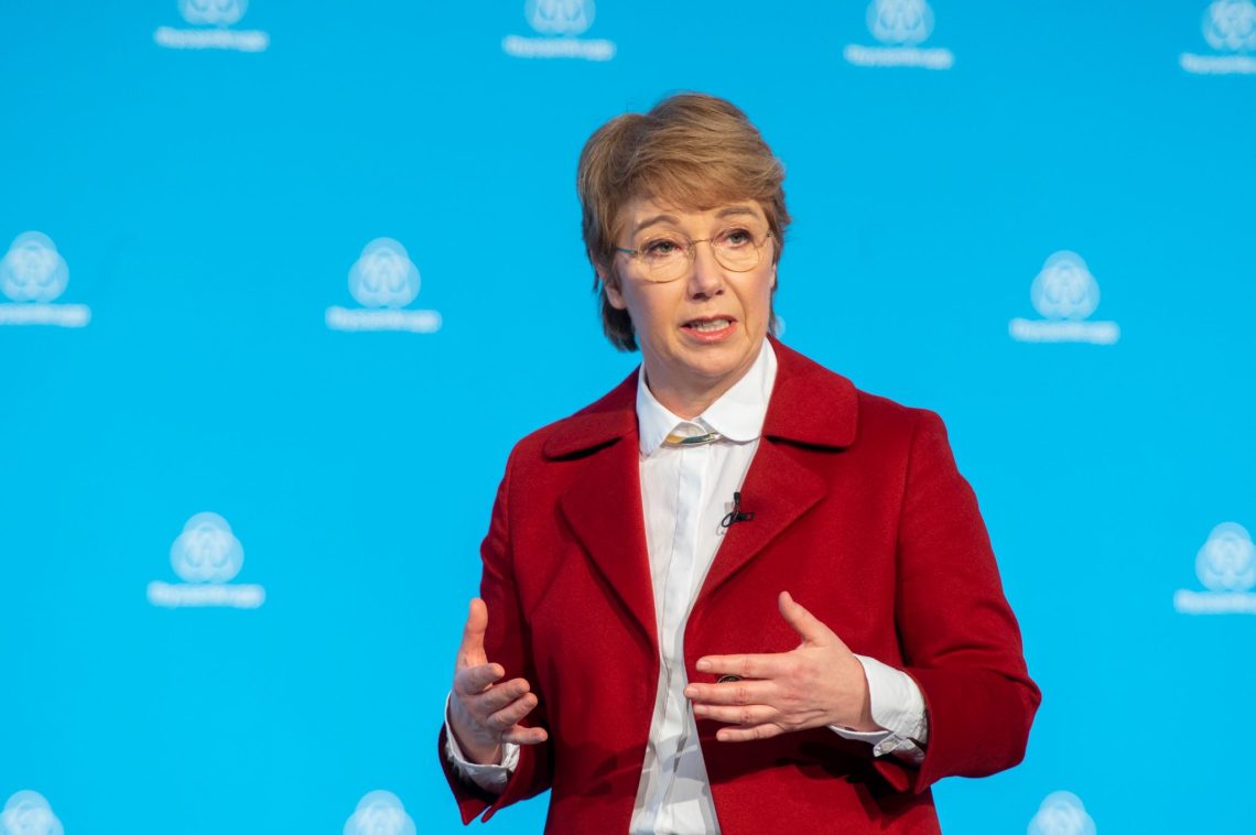 Martina Merz, Vorstandsvorsitzende von Thyssenkrupp, während der Hauptversammlung. Das Traditionsunternehmen erwartet «gewinnträchtiges Wachstum».