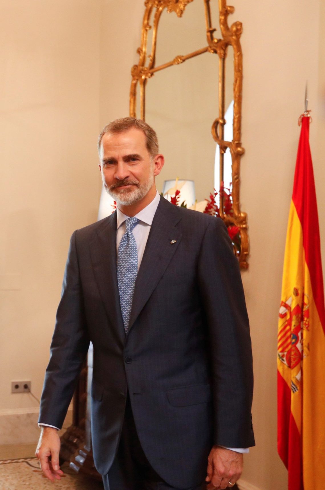 Felipe VI., König von Spanien, trifft sich mit spanischen Geschäftsleuten in der Residenz des spanischen Botschafters in Havanna (2019).